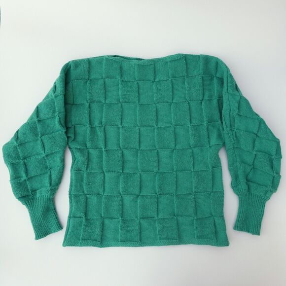 Women's Sweater S Woven Green Tight Knit Crew Neck Ribbed Long Sleeve Pullover - Picture 2 of 10